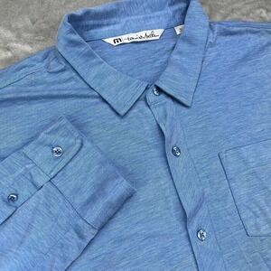 Travis Mathew Polo Golf Shirt Men XL Blue Long Sleeve Stretch Performance Preppy